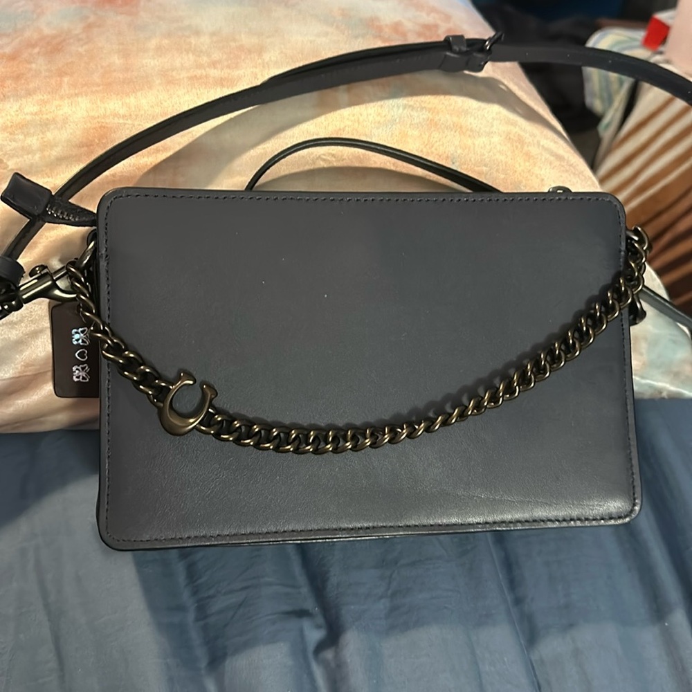 Coach crossbody bag. Navy color with chain and removable strap